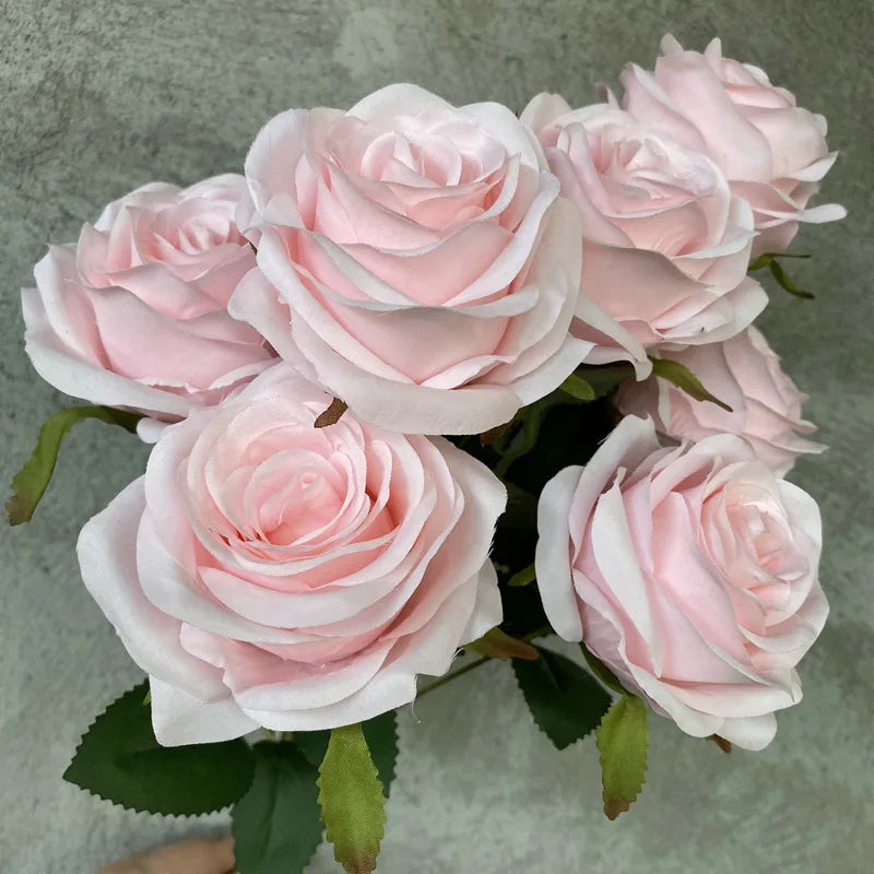 9-Head Artificial Rose Bouquet Decor