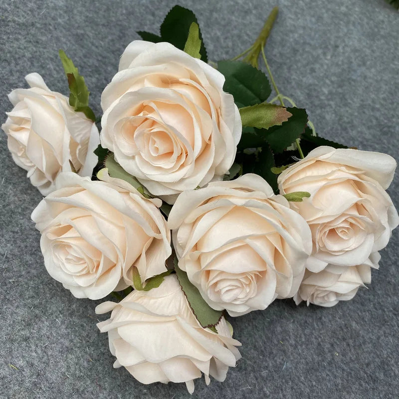9-Head Artificial Rose Bouquet Decor