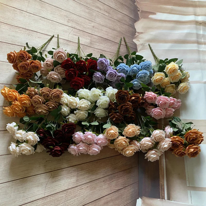 9-Head Artificial Rose Bouquet Decor