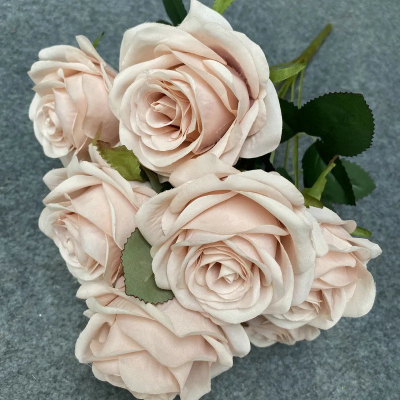 9-Head Artificial Rose Bouquet Decor