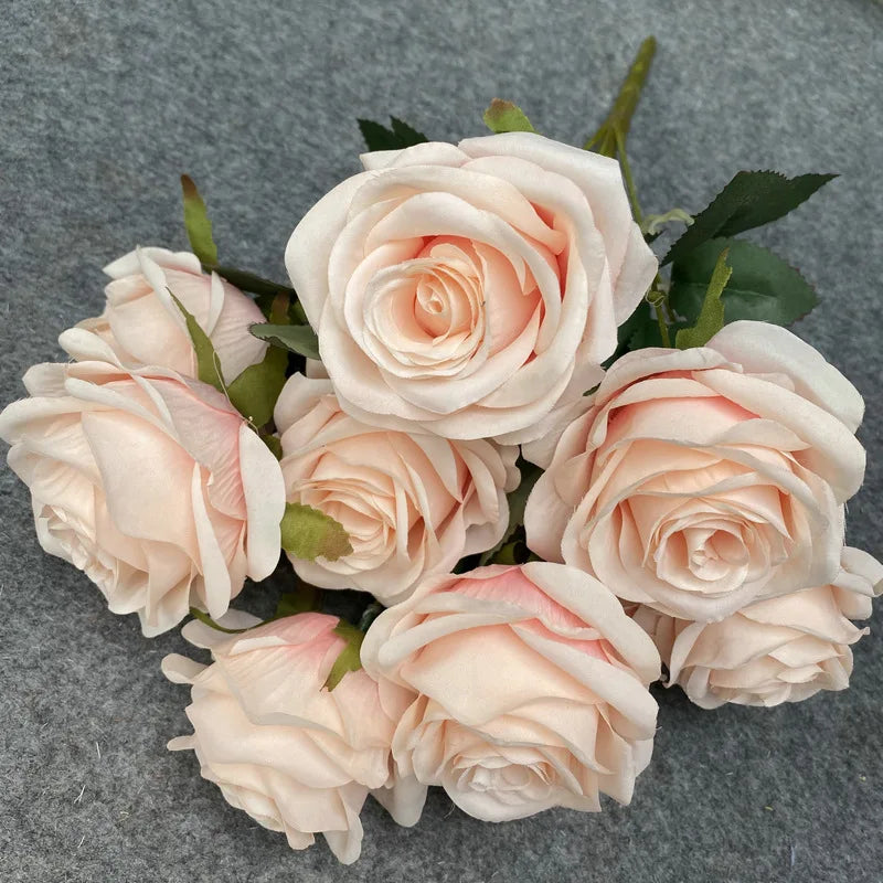 9-Head Artificial Rose Bouquet Decor