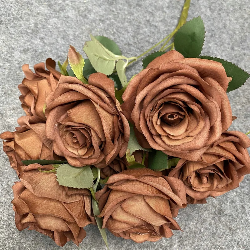 9-Head Artificial Rose Bouquet Decor
