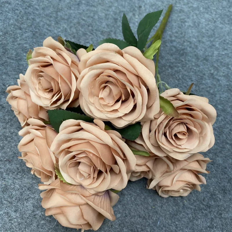 9-Head Artificial Rose Bouquet Decor
