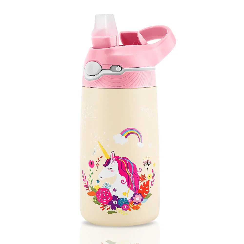 Kids Water Bottle Cartoon Animal With Straw