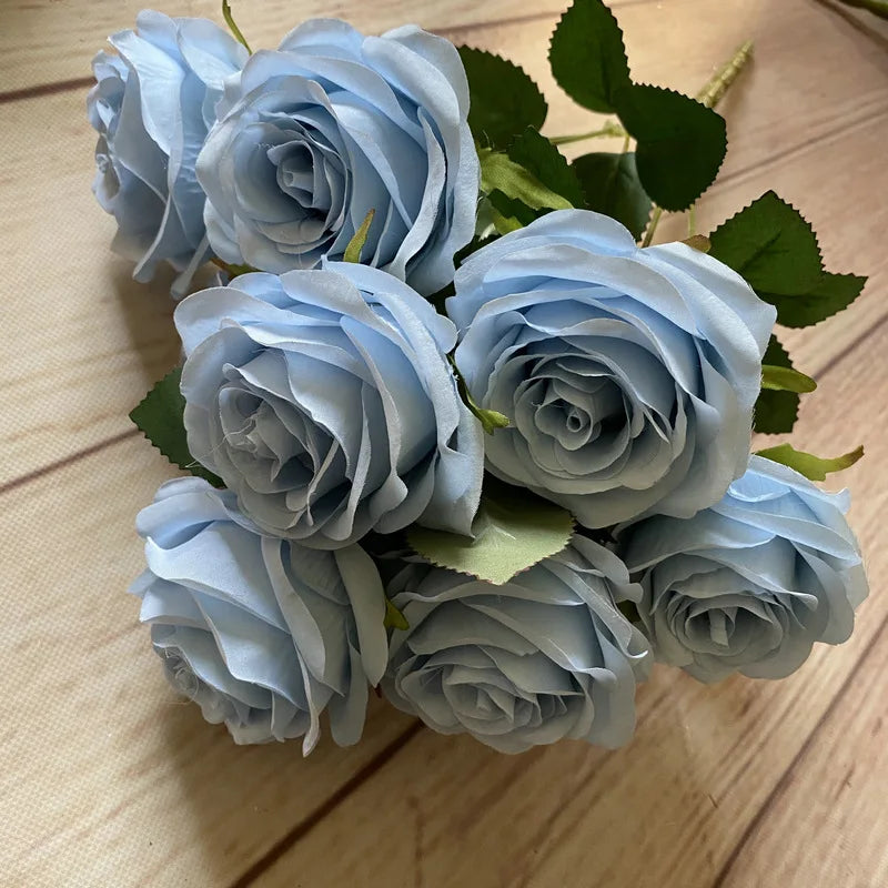 9-Head Artificial Rose Bouquet Decor