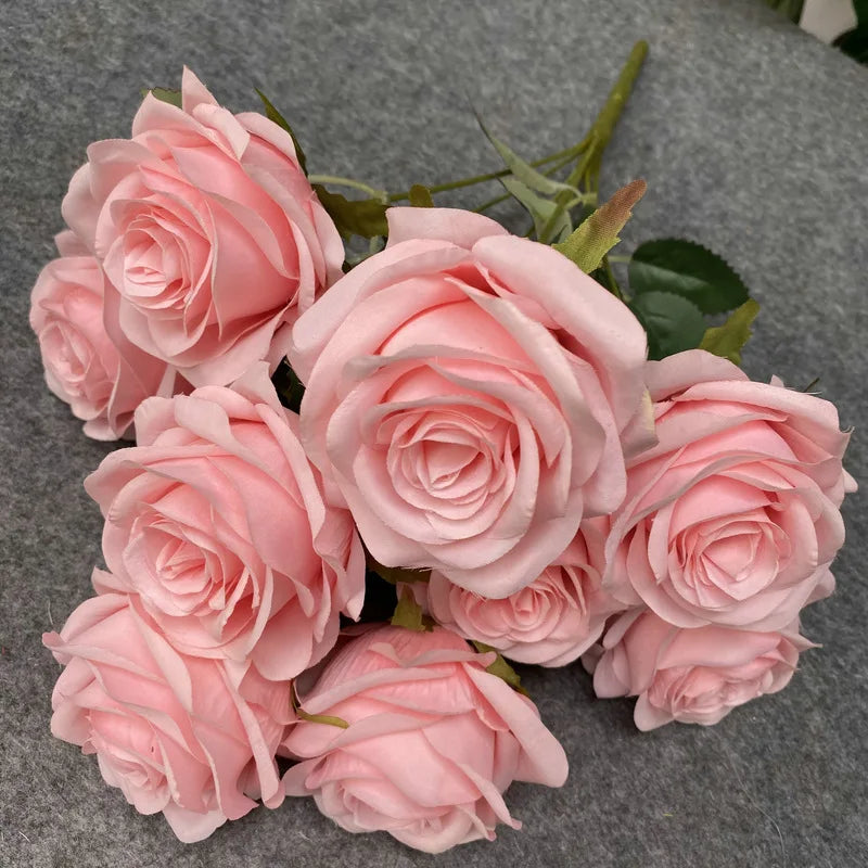 9-Head Artificial Rose Bouquet Decor