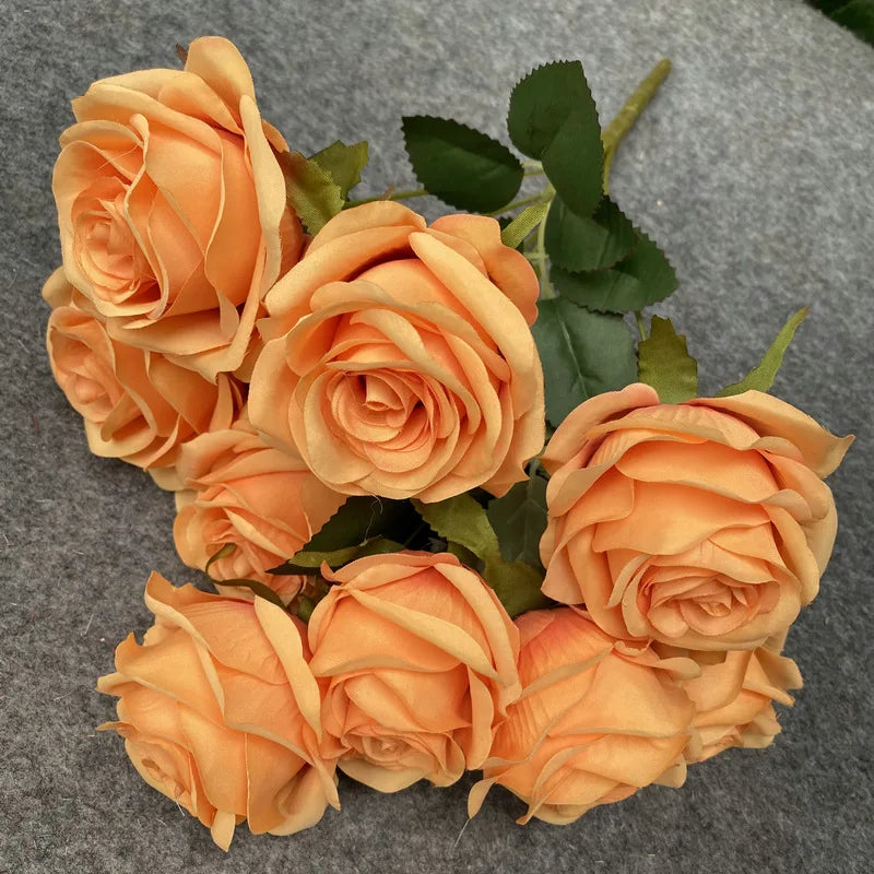 9-Head Artificial Rose Bouquet Decor