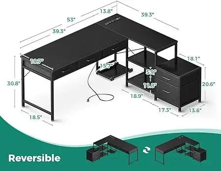 L-Shaped Office Desk with Drawers