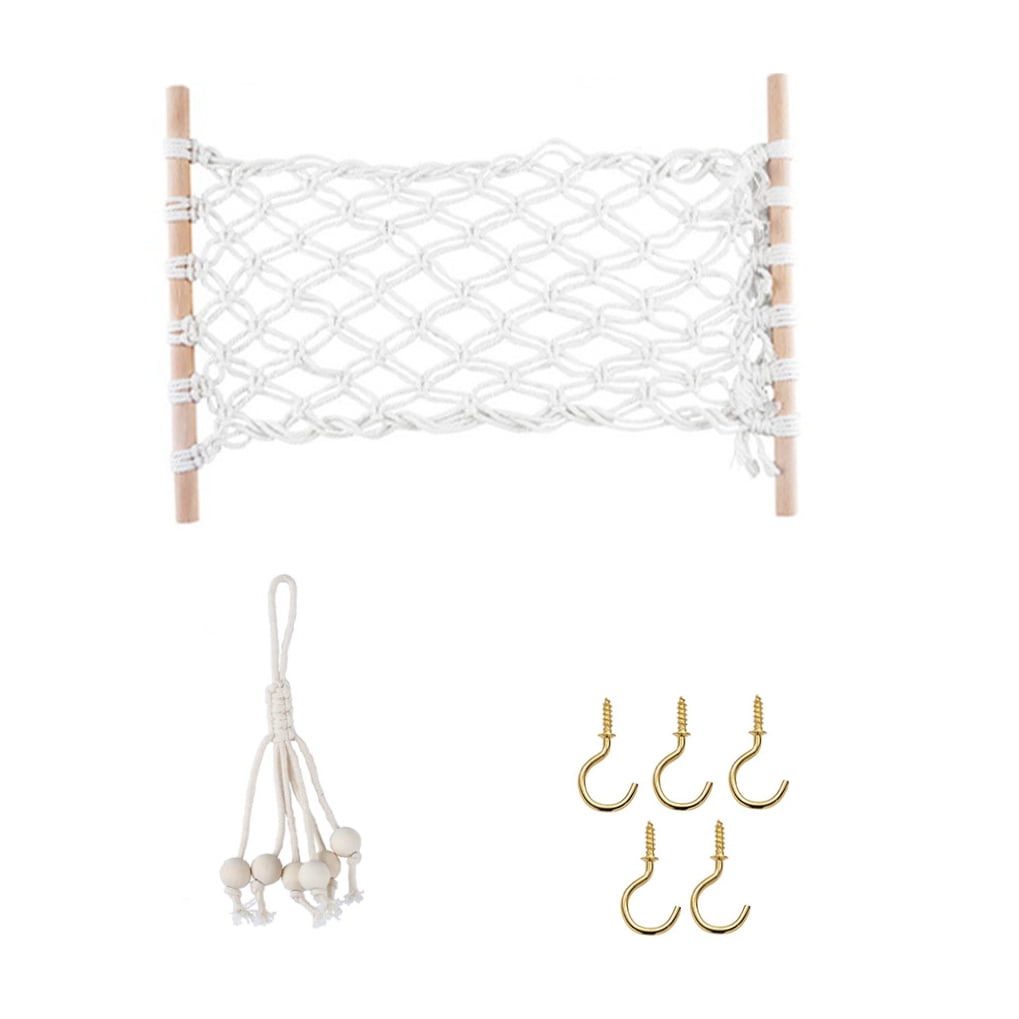 BALAHAPY 1 Set Vegetable Hammock Cotton Rope Wood Metal Indoor Outdoor Home Decor Style