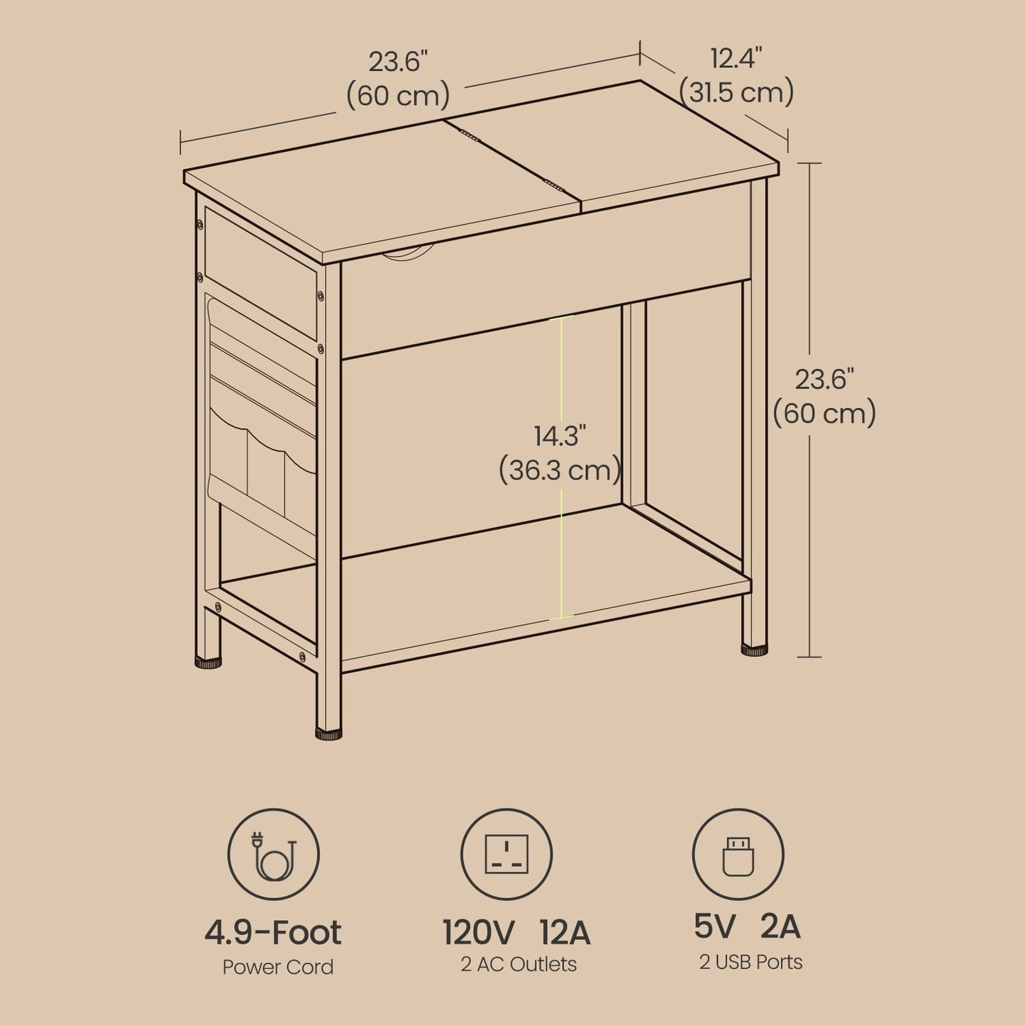 LEDREM 2pcs Side Tables with Storage, Nightstands End Tables for Small Spaces, Rustic Brown