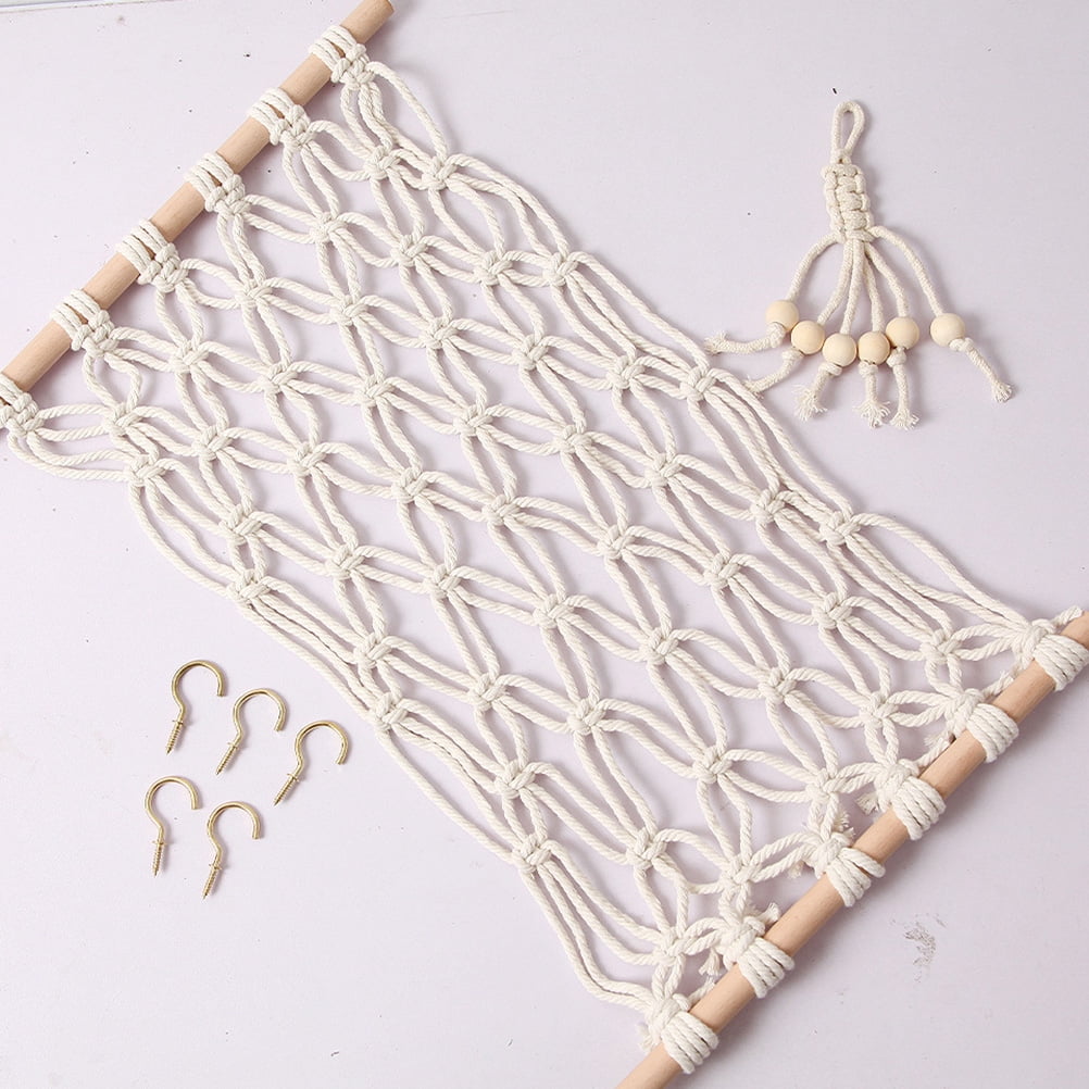 BALAHAPY 1 Set Vegetable Hammock Cotton Rope Wood Metal Indoor Outdoor Home Decor Style