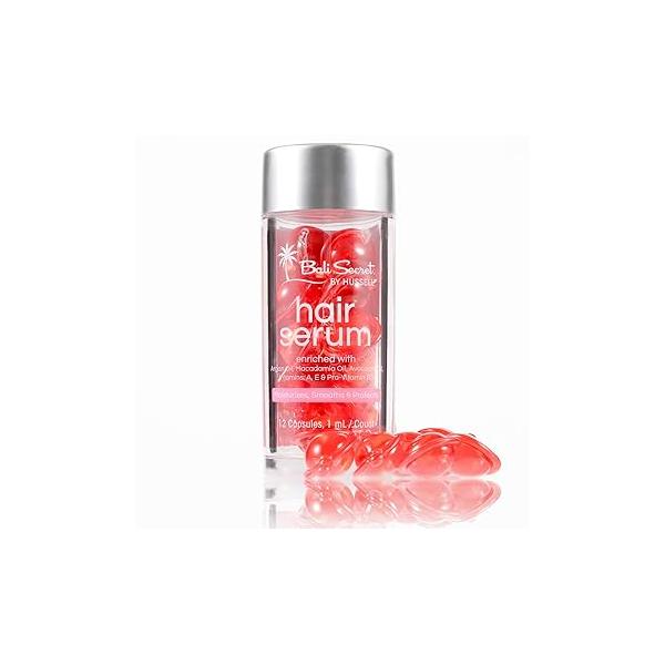 Hussell Hair Treatment Serum Bali Secret - 40 Care Capsules No Rinse With Argan Macadamia & Avocado Oils Vitamins A, E, Pro B5 Conditioner for Women Men
