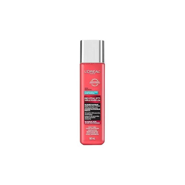 L'Oreal Paris Revitalift 5% Pure Glycolic Acid Peeling Toner with Aloe Vera, Alcohol Free, Fragrance Free 6 fl oz