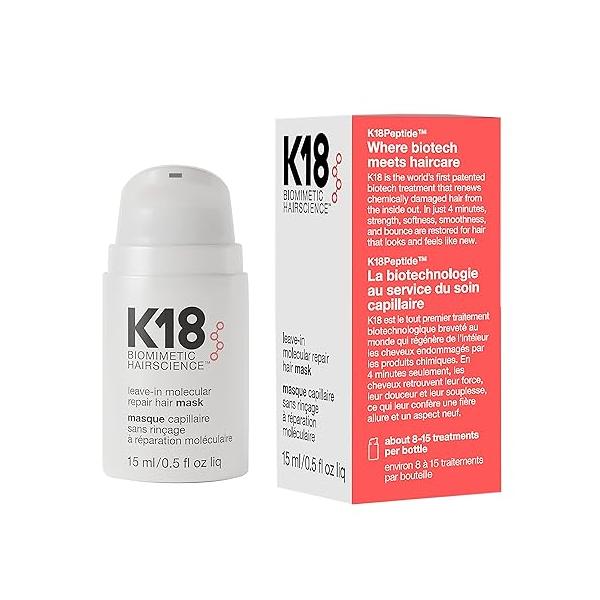 K18 Leave-In Molecular Hair Mask, Repairs Dry or Damaged Hair, Reverse Damage from Bleach, Color, Chemical Services & Heat