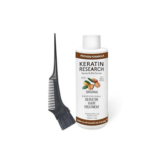 Brazilian Keratin Hair Treatment Complex Blowout LONG Lasting with Argan Oil Straightening Smoothing Professional Results Keratina Research (4oz, Brush)