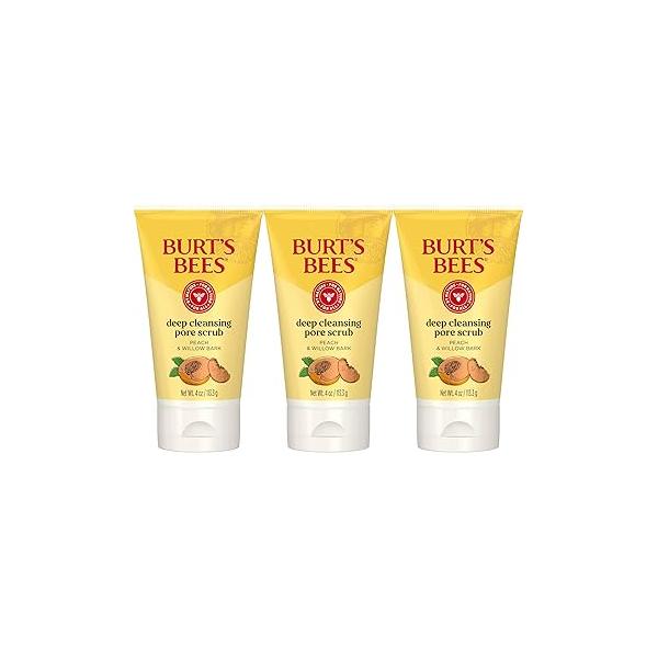 Burt's Bees Deep Cleansing Pore Scrub with Peach and Willow Bark, 4 Ounces, Pack of 3