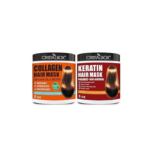 2 Pack Collagen Hair Mask & Keratin Mask,Keratin Treatment,Hydrating Argan Oil Repair Treatment Deep Conditioner for Dry Hair,Collagen with Biotin