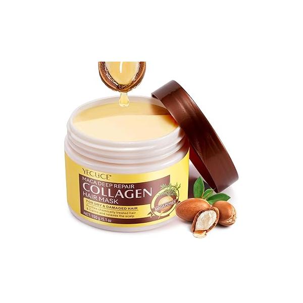 Collagen Hair Mask, Deep Conditioning Treatment Mask 5.1floz, Strengthen and Enhance Manageability Flexibility, for Dry or Damaged Hair, Enriched with Collagen, Argan Oil, Maca