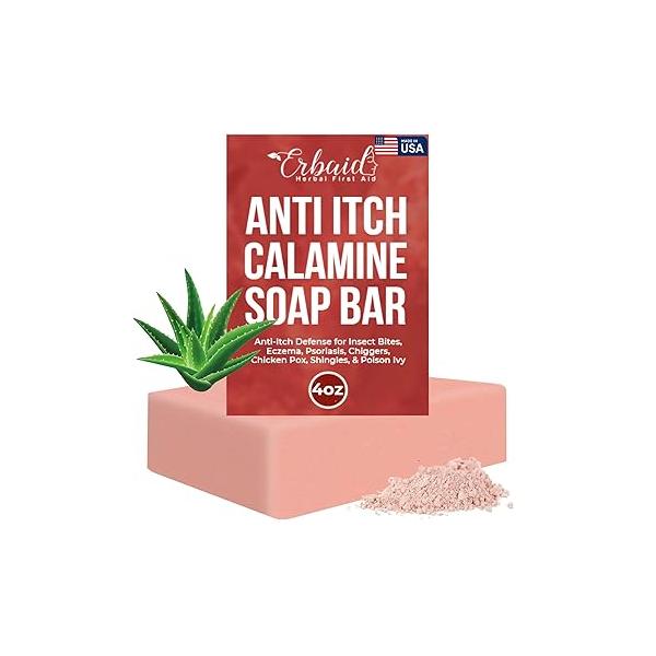 Calamine Soap Bar for Itching - All Natural Instant Itch Relief Calming Itchy Skin, Insect Bite, Eczema, Poison Ivy Rash, Chicken Pox Pure Raw Anti-Itch Body Wash Made in USA