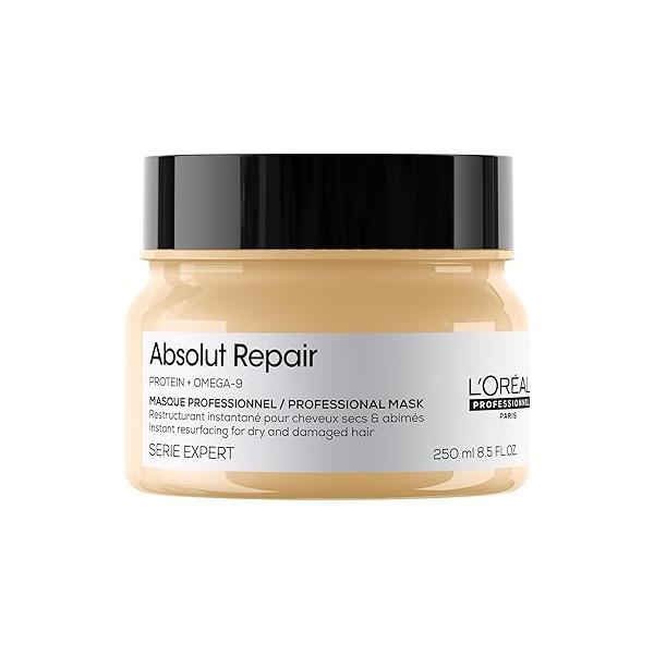 L'Oreal Professionnel Paris Absolut Repair Hair Mask - Nourishing Protein Treatment, Repairs and Softens Medium to Thick Dry, Damaged Hair, Adds Shine