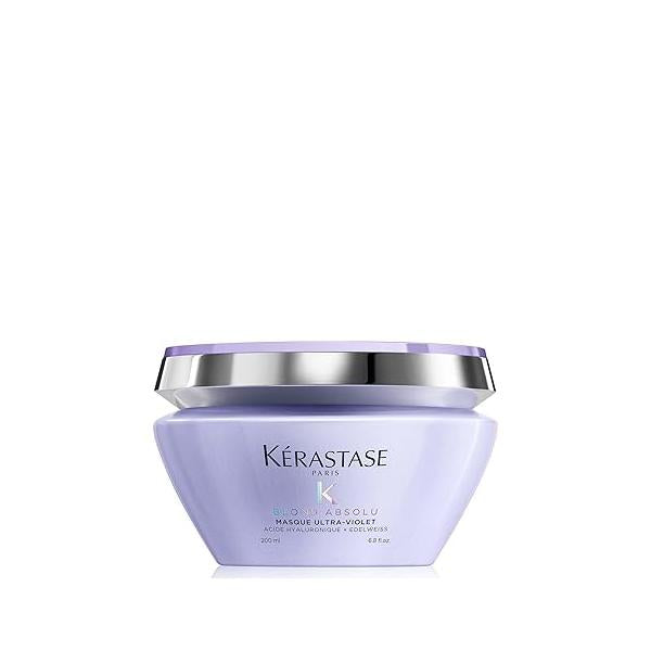 Kerastase Blond Absolu Ultra-Violet Purple Hair Mask For Lightened, Highlighted and Grey - Neutralizes Brassy Yellow Undertones With Hyaluronic Acid, 6.8 Fl Oz