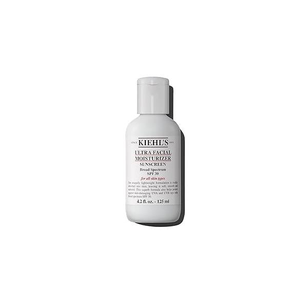 Kiehl's Ultra Facial Moisturizer with SPF 30, Hydrating Face Cream for All Skin Types, UVA & UVB Sunscreen Protection, Feels Soft and Smooth, Squalane, Paraben-free, Fragrance-free