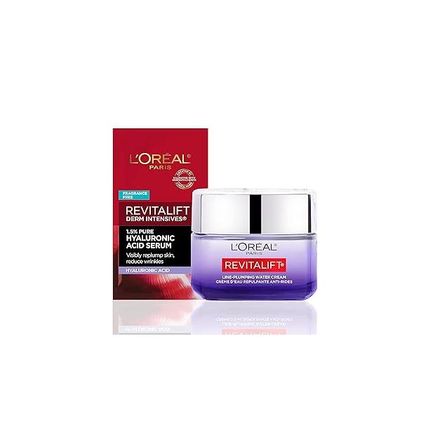 L'Oreal Paris Revitalift Moisturizer, Hyaluronic Acid Water Cream with Ceramides, Deeply Hydrating, Fragrance Free 1.7 oz + Serum Sample