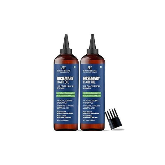 Botanic Hearth 100% Pure Rosemary Oil for Hair & Scalp (6.7 fl oz, Pack of 2) | Infused with Biotin, Jojoba Castor Strengthening Treatment Nourishing Volumizing