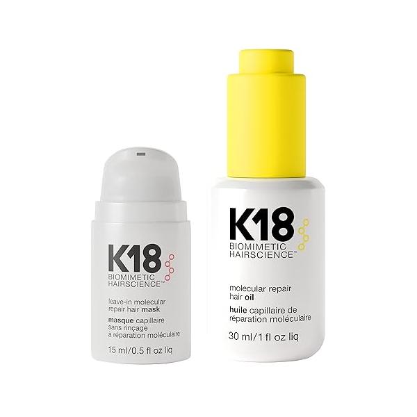K18 Repair Bundle - Leave-In Hair Mask, 4-Minute Speed Treatment(15ml), and Weightless Strengthening Oil (30ml)