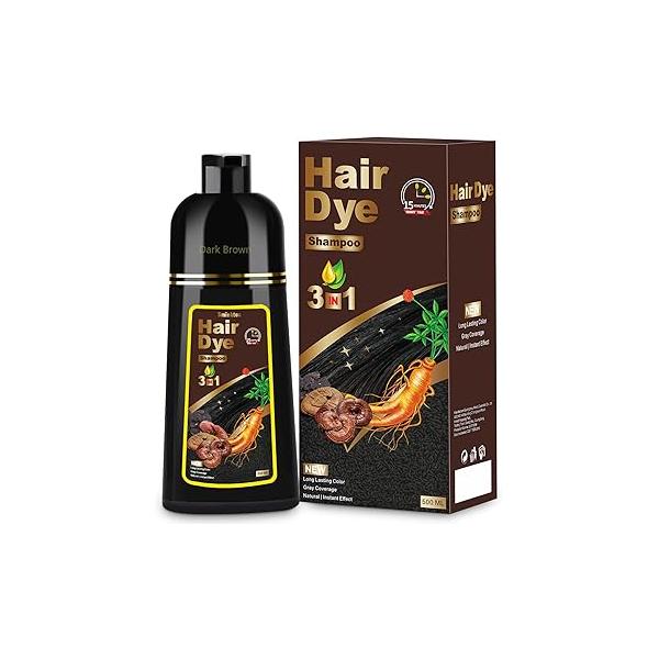 Hair Dye Shampoo 3 in 1 for Gray Hair, Herbal Ingredients Natural Women Men (Black)
