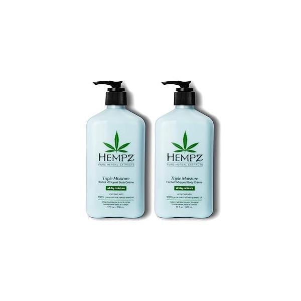 Hempz Natural Triple Moisture Herbal Whipped Body Cream with 100% Pure Hemp Seed Oil for 24-Hour Hydration, Moisturizing Vegan Skin Lotion Yangu Oil, Peach and Grapefruit, 17 Fl Oz (Pack of 2)