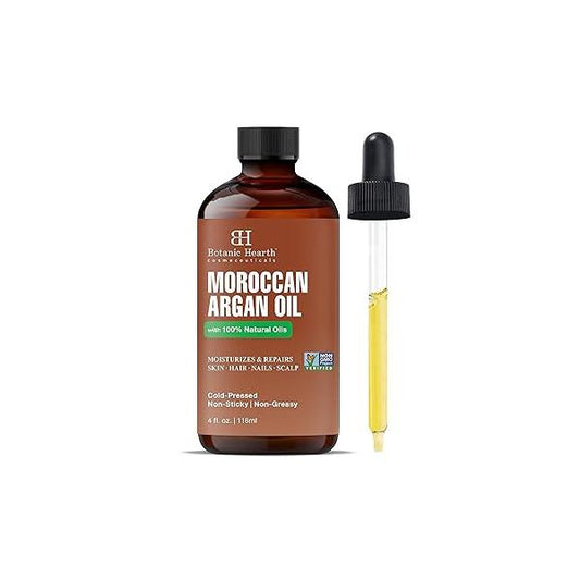 Botanic Hearth Argan Hair Oil for Adult Hydration, Nourishing, Strengthening, Curly, Frizzy, Dry, Damaged Hair, Non-GMO Verified, 4 fl oz, 1 Count
