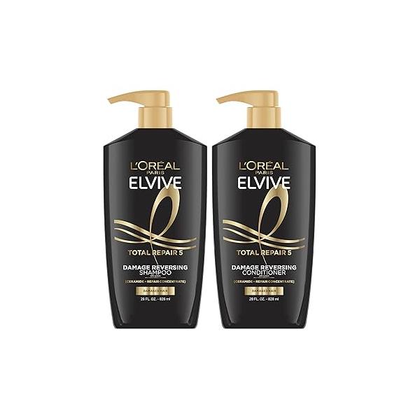 L'Oreal Paris Elvive Total Repair 5 Repairing Shampoo and Conditioner for Damaged Hair, 28 Ounce (Set of 2)