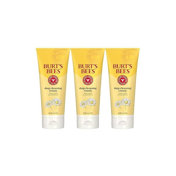 Burt's Bees Face Wash, Deep Facial Cleansing Cream, College Back to School Dorm Essentials, All Natural Cleanser with Chamomile, 6 Ounce (Pack of 3) (Packaging May Vary)