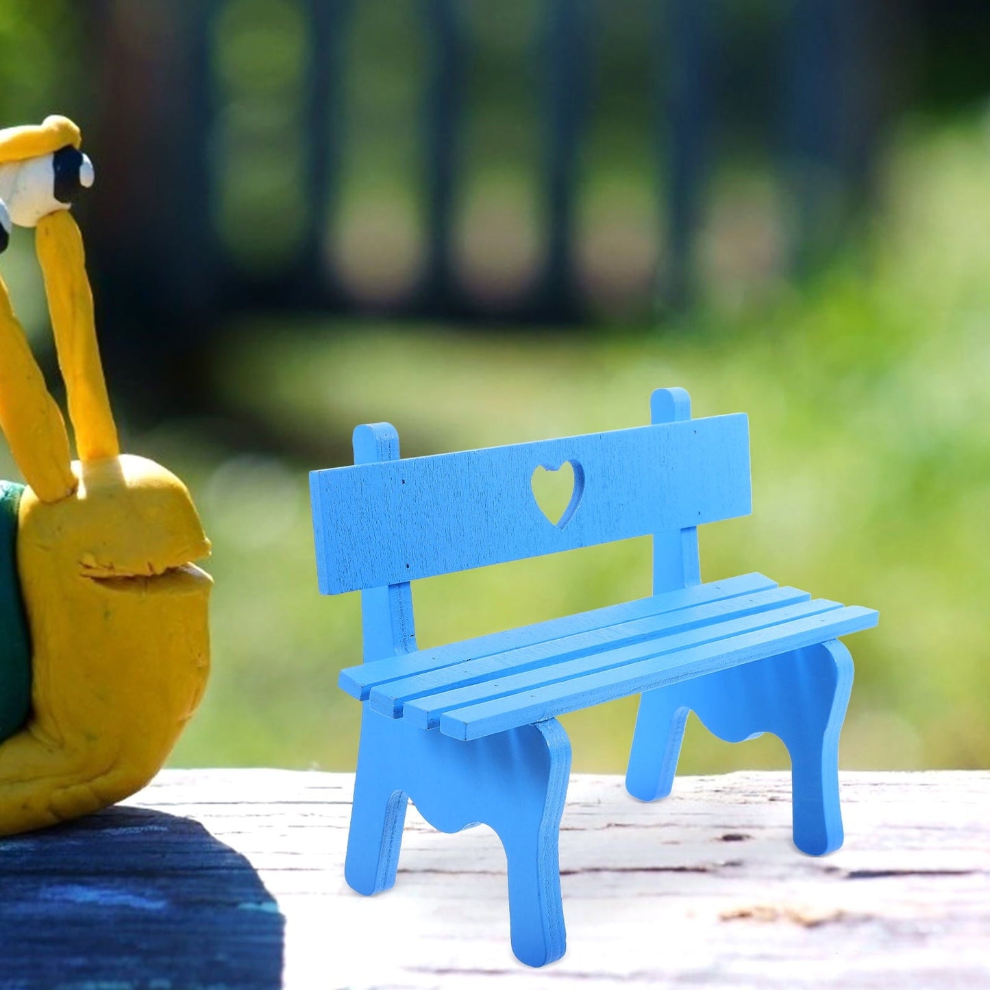 Clispeed 1PC Retro Tiny Bench Decor Garden Benches Blue Metal for Mini House Living Room