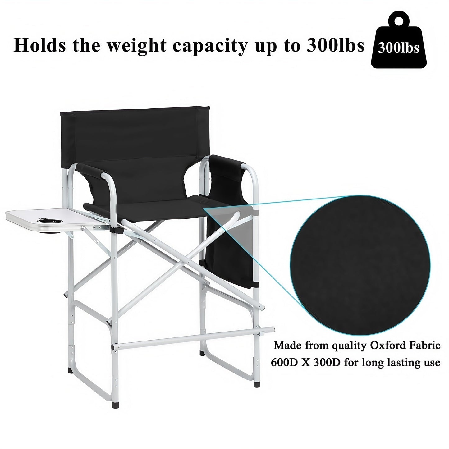 Gundir Tall Director Chair, Adult, Folding Camping Chair with Side Table, Cup Holder and Storage Bags