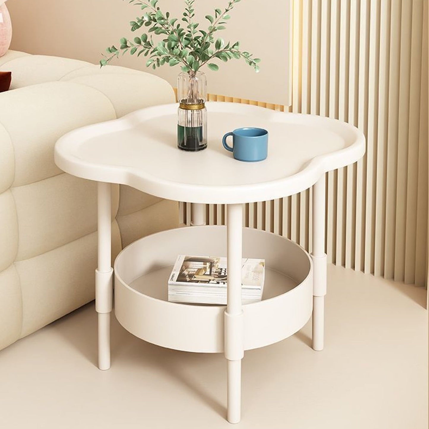 Haliyee ‌2-Tier End Table with Removable Tray - Waterproof Plastic Side Table for Living Room, Bedroom, Balcony, Office - Small Sofa & Coffee Table Indoor Outdoor Use