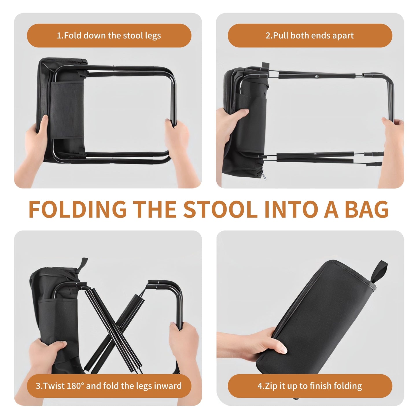 Camping Stool, 11 Inches Portable Folding Stool with Carry Bag, Aluminum Ultralight Collapsible Camp Stool Outdoor Footstool Suitable for Outdoor Gardening and Beach Hiking Fishing (Black)