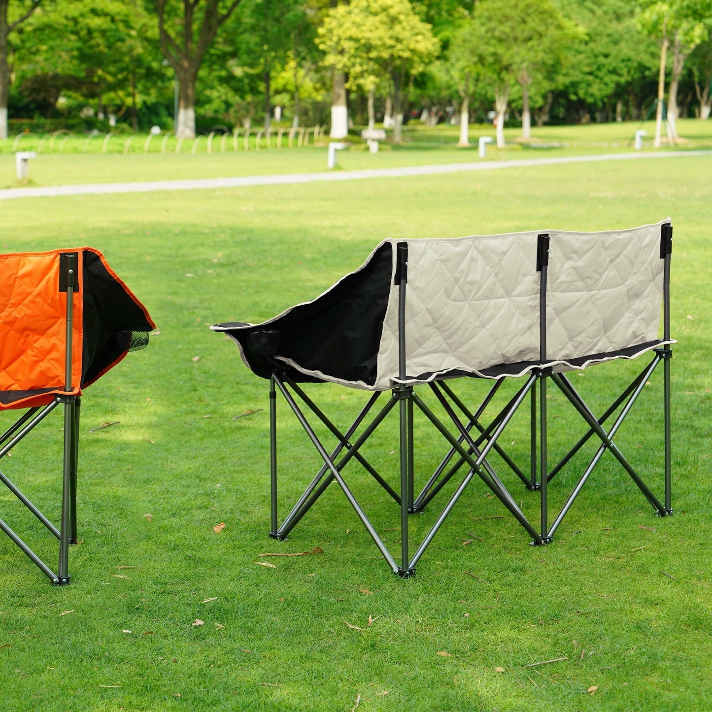 BalanceFrom Oversized Double Camping Chair，2-Person Heavy-Duty Folding Loveseat，Portable Outdoor Chair，with Armrests, Cup Holders & Carry Bag, for Camping, Picnic, Backyard
