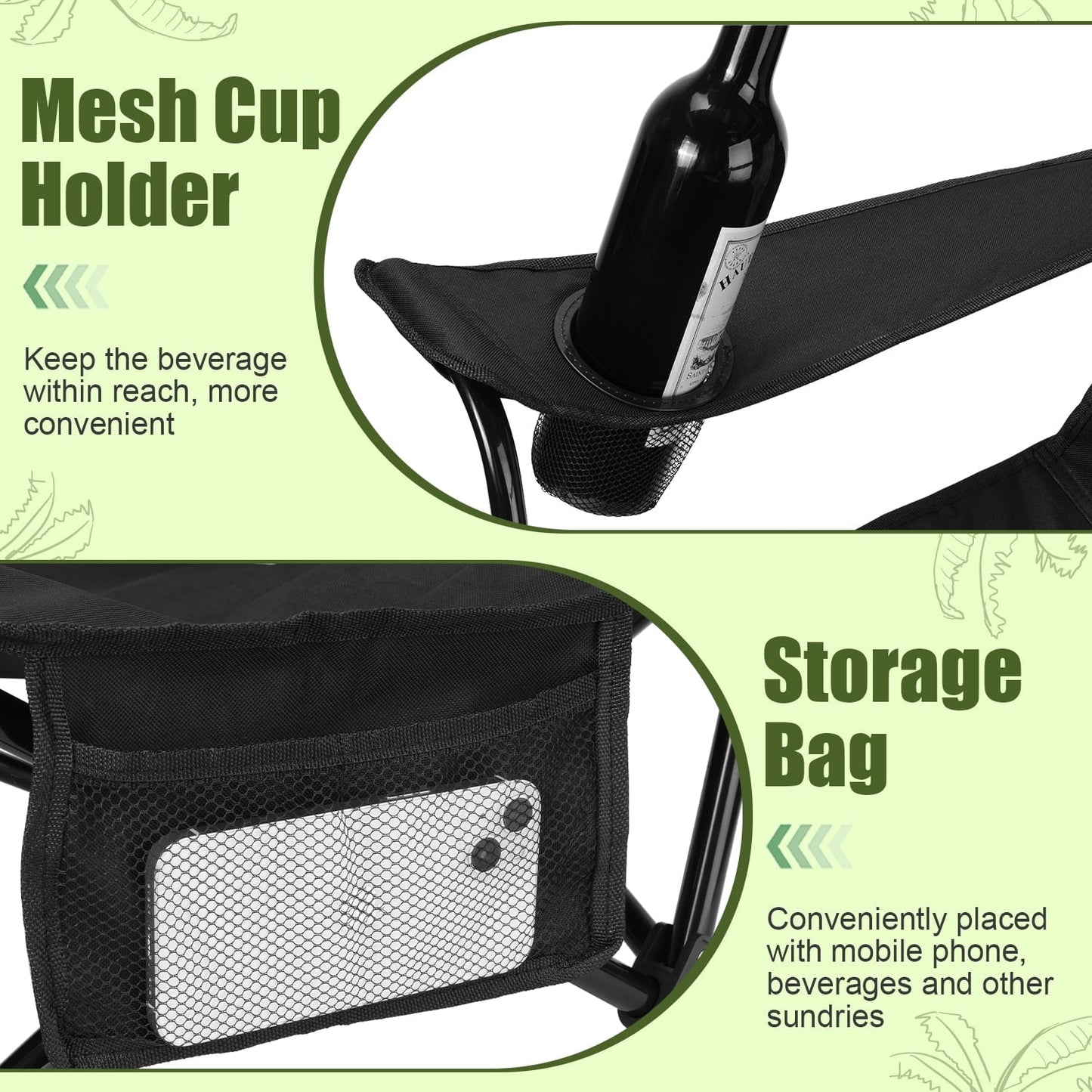 Hasteel Folding Beach Chair for Adults, Low Seat Camping Chair with High Back, Wide Seat Chair with Cup Holder & Carry Bag, Heavy Duty Portable Chair for Outdoor Picnic Travel - Black