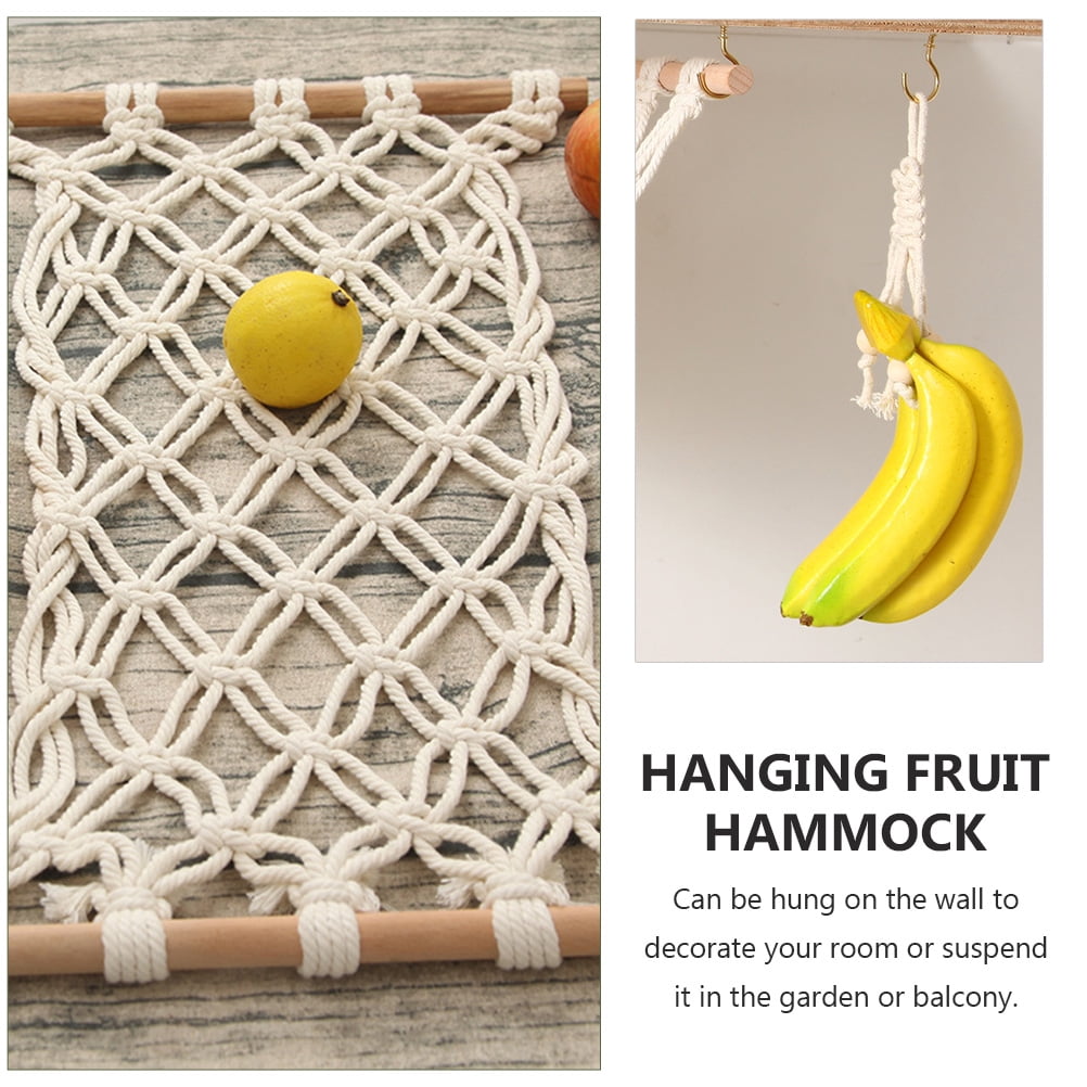BALAHAPY 1 Set Vegetable Hammock Cotton Rope Wood Metal Indoor Outdoor Home Decor Style