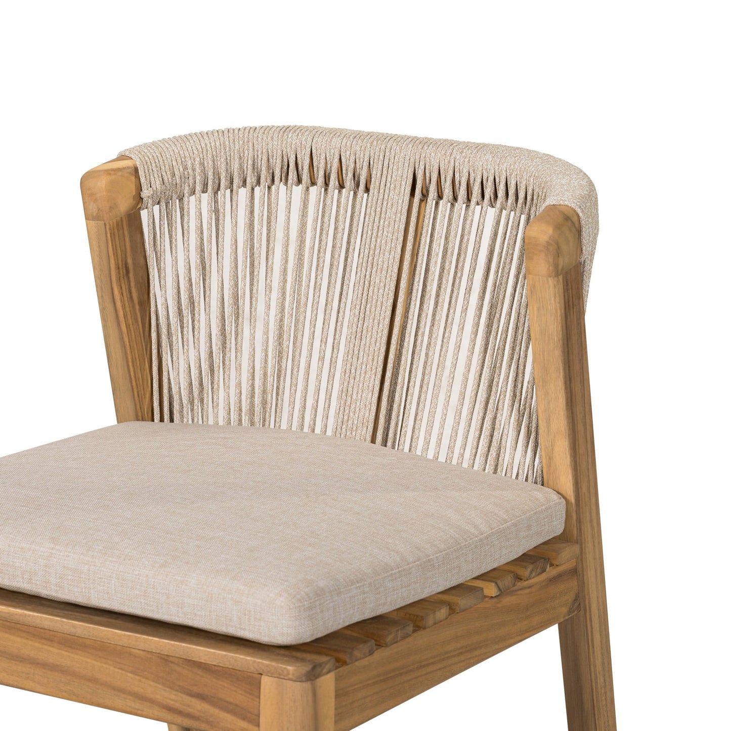Christopher Knight Home 28" Outdoor Wood Bar Stool with Woven Rope Backrest and Removable Cushion, Beige
