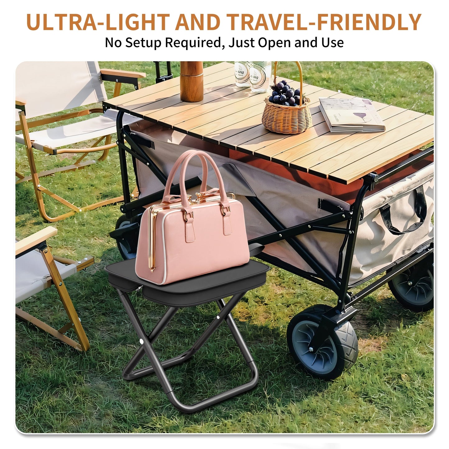 Camping Stool, 11 Inches Portable Folding Stool with Carry Bag, Aluminum Ultralight Collapsible Camp Stool Outdoor Footstool Suitable for Outdoor Gardening and Beach Hiking Fishing (Black)