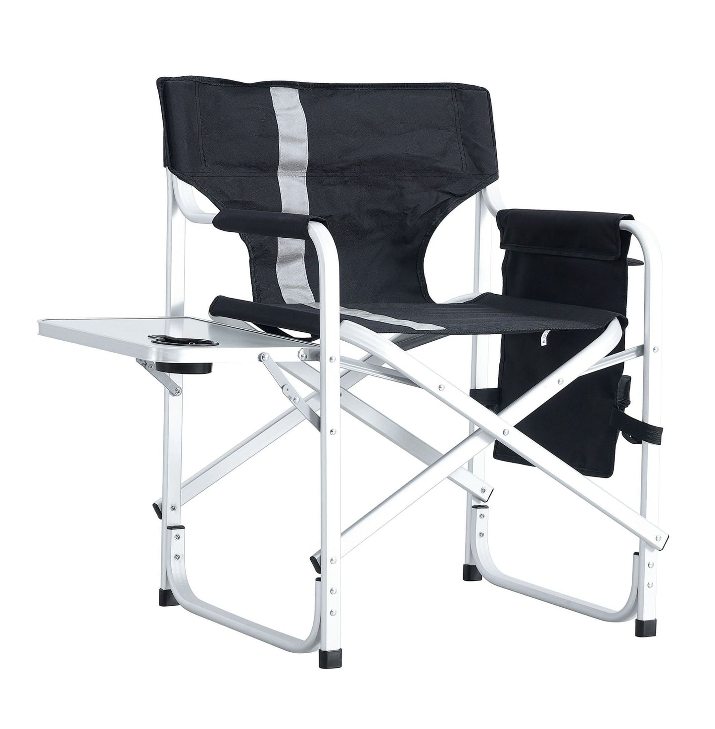 1-piece Padded Folding Outdoor Chair with Side Table and Storage Pockets, Lightweight Oversized Directors Chair for indoor, Outdoor Camping, Picnics and Fishing, Black/Grey Black+ Gray