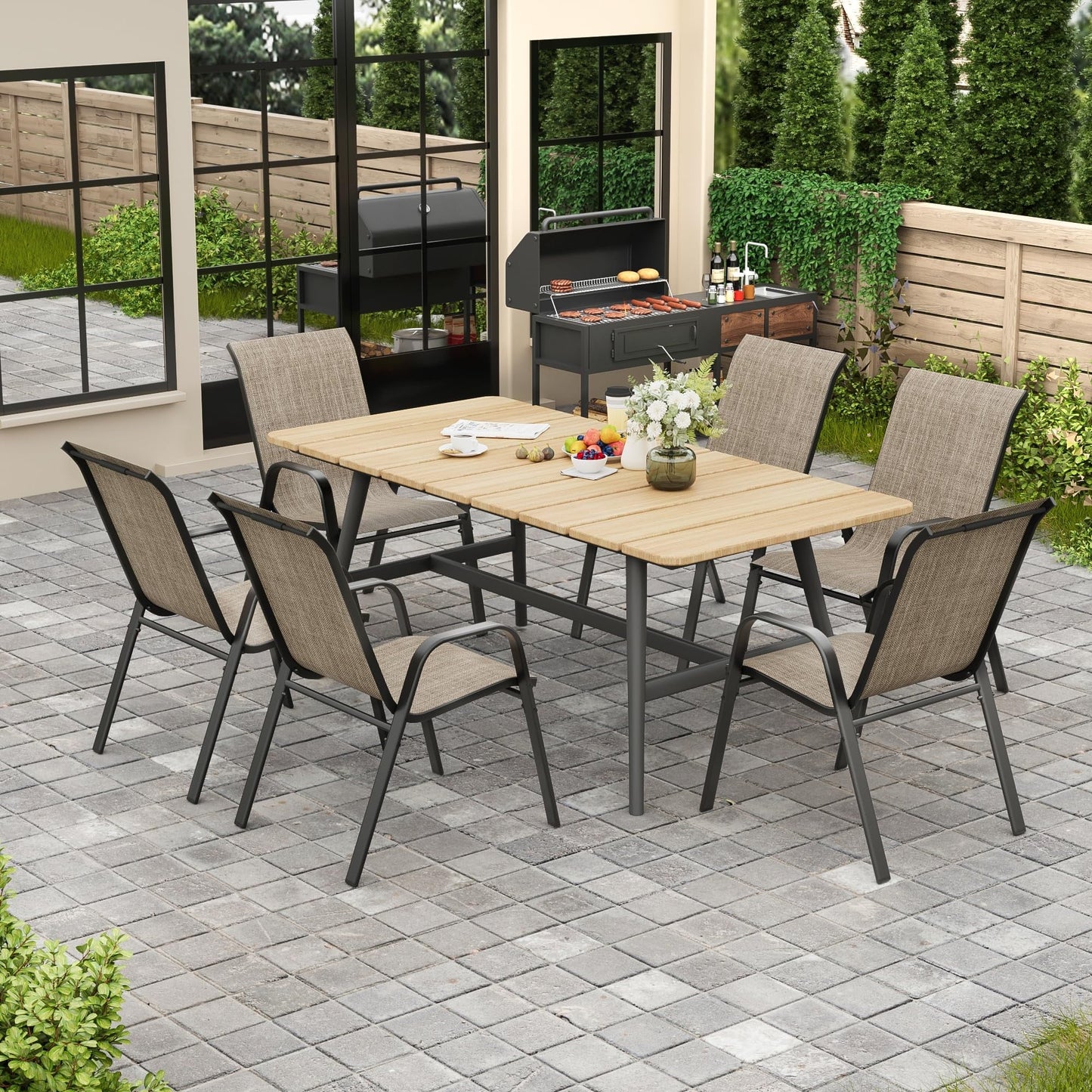 CHINNLUU Patio Dining Chairs Set of 4 Outdoor Stackable Dining Chairs for All Weather 330lbs Capacity Heavy Duty Metal Frame Patio Furniture for Backyard Garden Poolside (Brown)