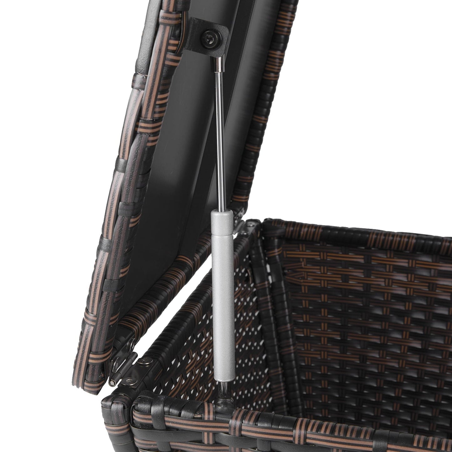 Buytoshop Outdoor PE Wicker Side Table with Storage, Small Patio Storage Bin Container for Hose Cushion Towel, Brown