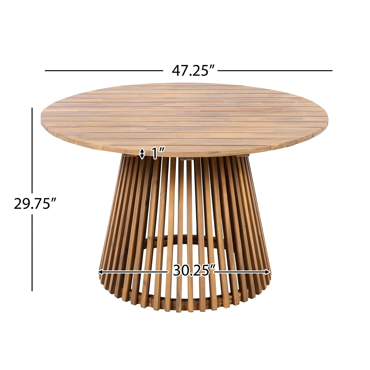 Christopher Knight Home 47" Round Outdoor Dining Table, Wood Patio Table with Slatted Pedestal Base, Light Teak