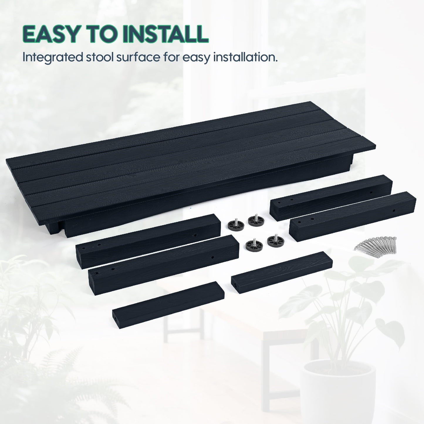 Bstjewey Outdoor 2-Person Patio Bench, Poly Lumber, Teak Wood Grain