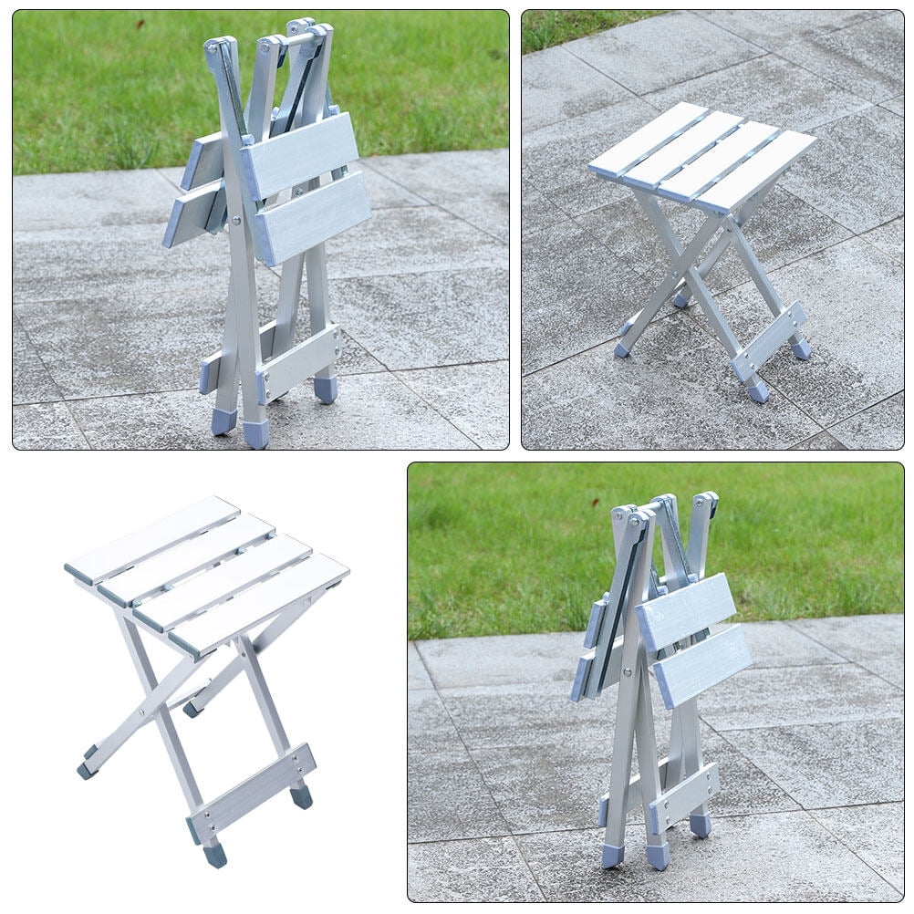 jojofuny 1Pack Aluminum Stool for Camping and Picnic 38X26Cm Silver Color Portable and Foldable