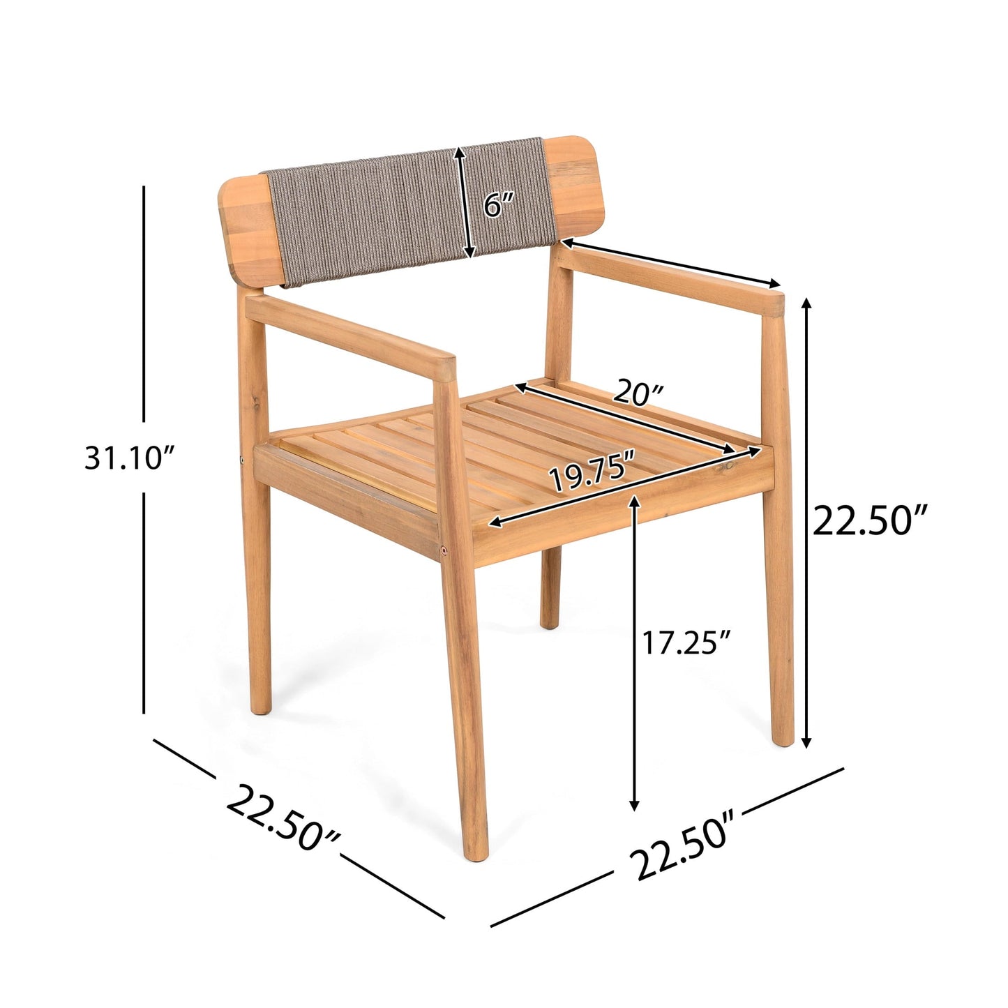 Christopher Knight Home Coastal Wood Outdoor Dining Chair with Rope Weave Backrest, Grey, Set of 2